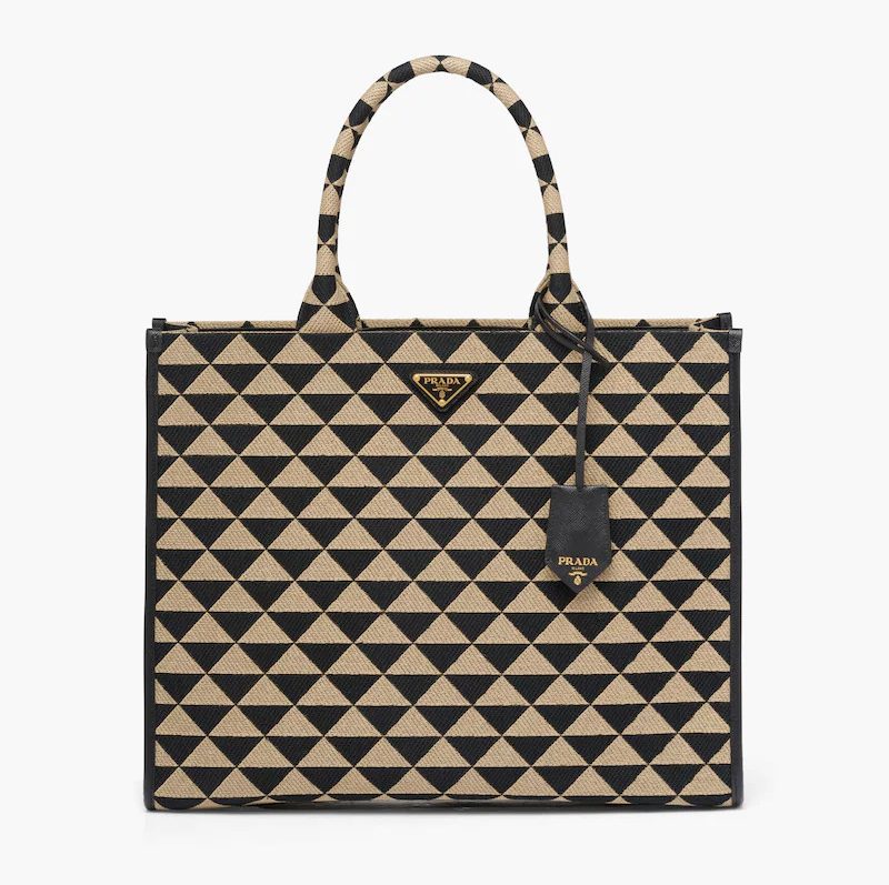 Large Prada Symbole jacquard fabric handbag